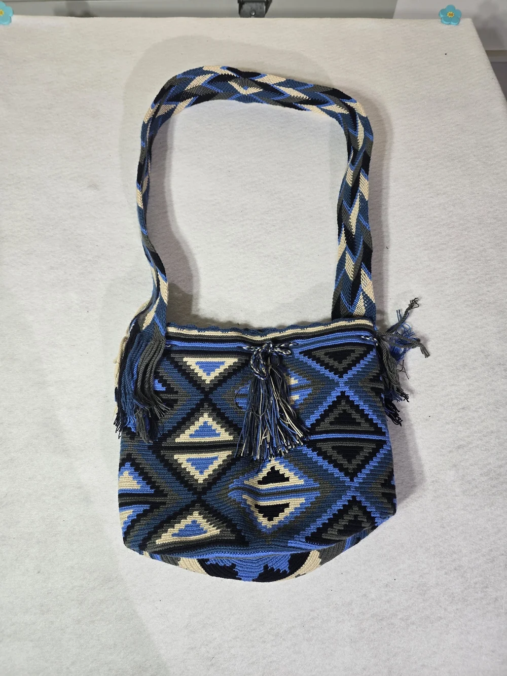 Handwoven Blue Geometric Crossbody Bag Made In Columbia